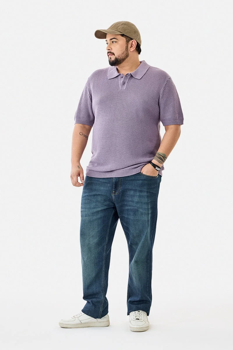 SNITCH Crochet Knit Plus Size Polo T-Shirt